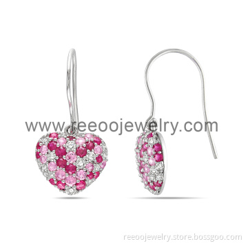 925 Silver Pink CZ Heart Shape Drop Earrings
